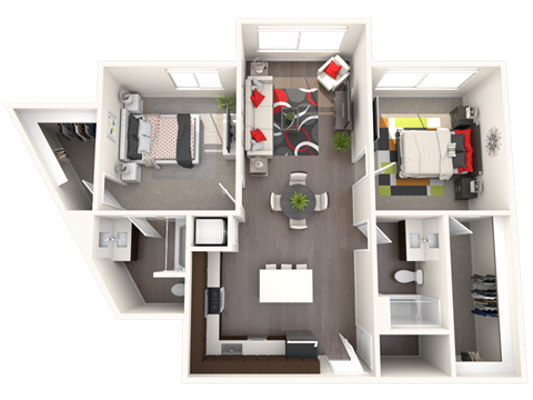Floor plan for 2 beds, 2 baths, 1078 sqft